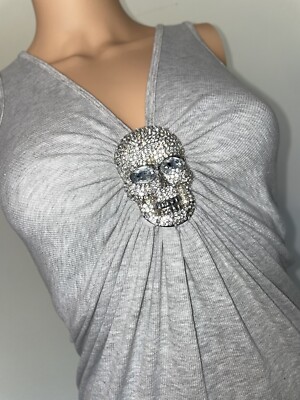 SKY Brand Sexy BODYCON   Dress/Tunic/Tank Top Gray Bling Skull Crystals XS Sexy