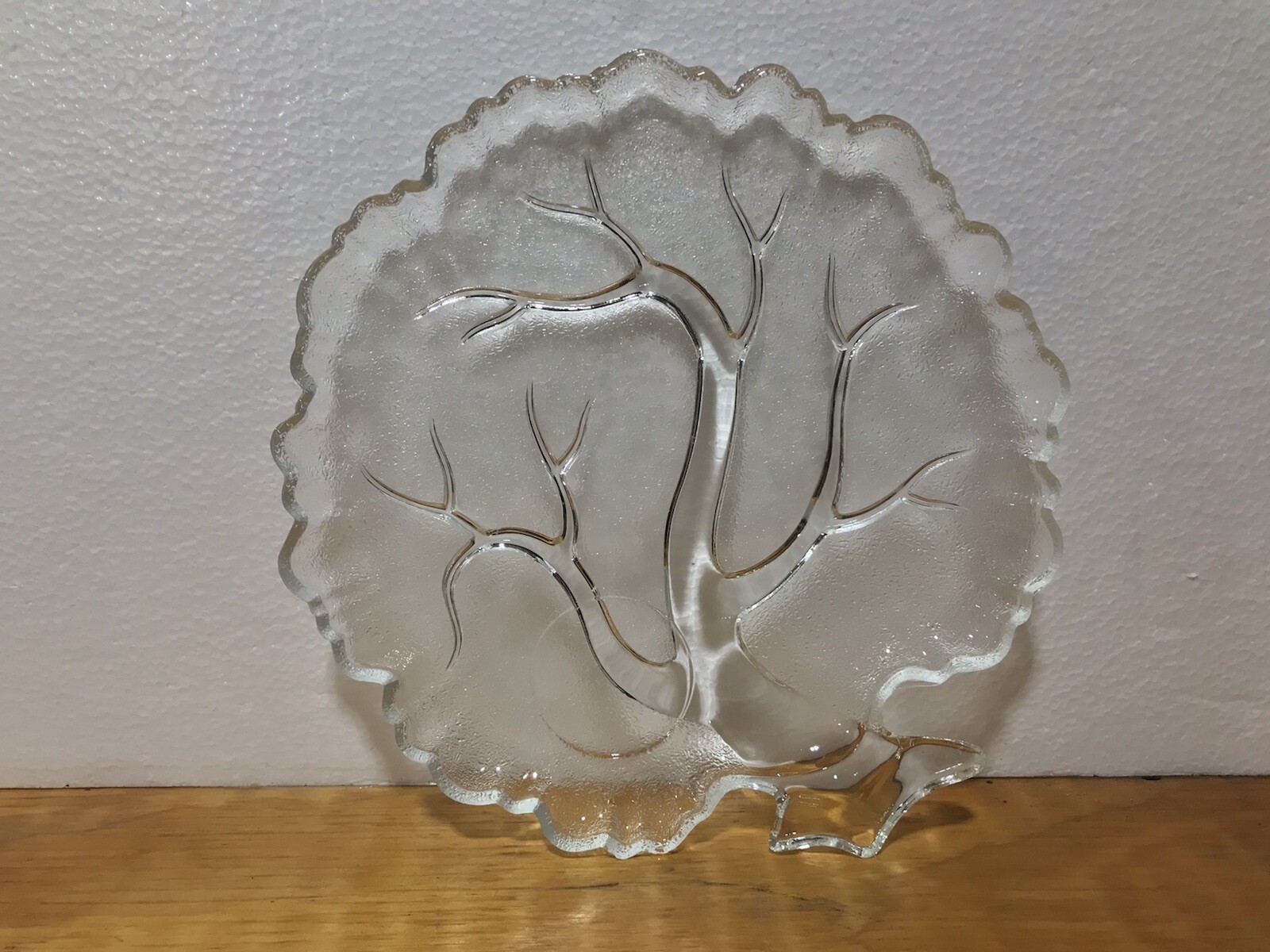 Vintage Hazel Atlas Tree of Life Textured Clear Glass Snack Plate