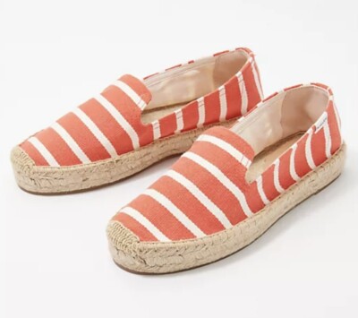 Soludos Women s Espadrilles Red/White Striped Comfort Platform Slip On Sandal