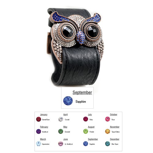 Accents Kingdom Simulated Crystal Owl Leather Cuff Bracelet - Picture 25 of 37