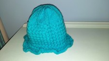 hand knitted clouche hat cable turquiose girls age 5 to 10