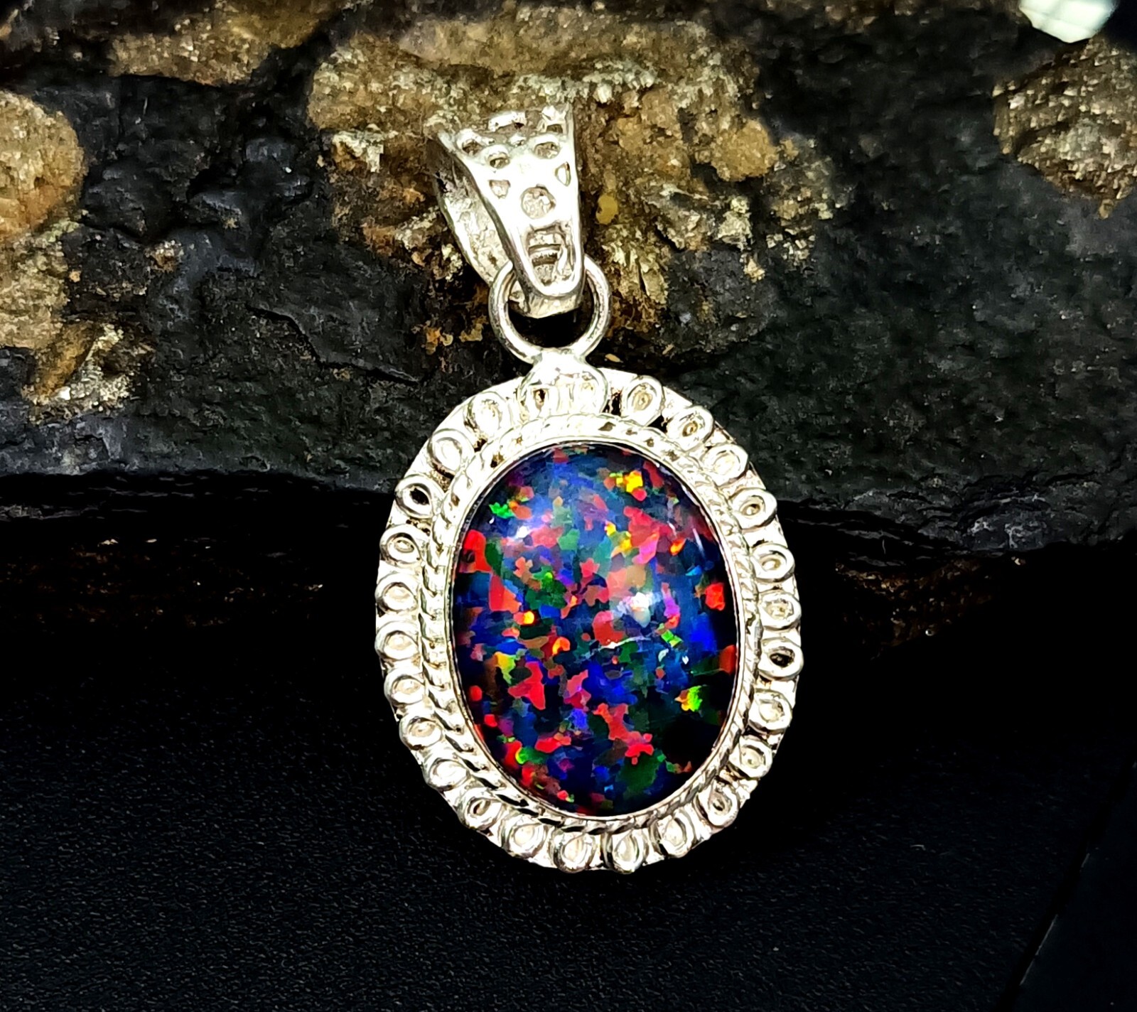 Sterling Silver Triplet Oval Opal Gemstone Handmade Pendant Jewelry 28.65 Ct