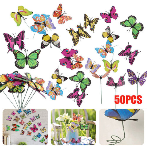 50Pcs Butterfly Stakes Outdoor Yard Planter Flower Pot Bed Garden Decor Yard Art - Picture 1 of 12