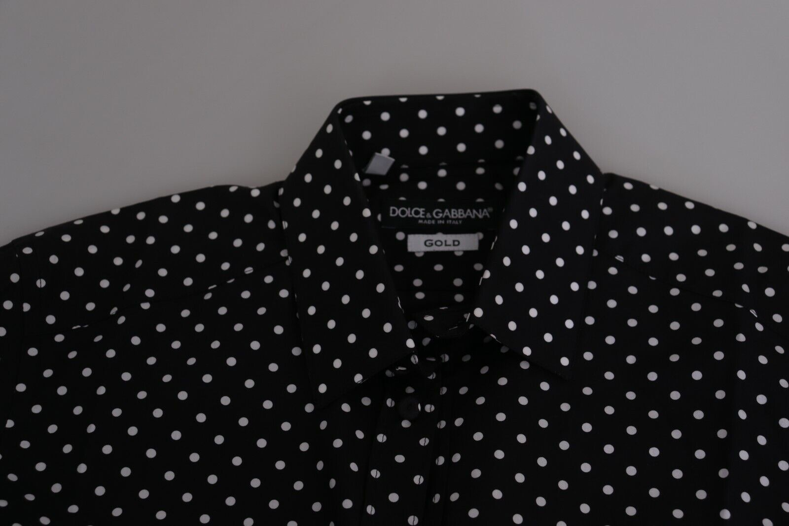 DOLCE & GABBANA Shirt GOLD Black White Polka Dots Casual Top 37/US14.5/XS  $1200
