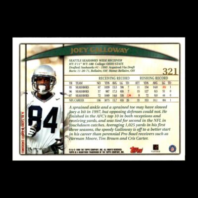 Joey Galloway 1998 Topps Seattle Seahawks #321 R324B 76 | eBay