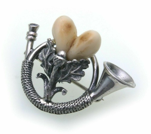 Grandel Brosche Jagdhorn Silber 925 Jagdschmuck Grandelschmuck Grandelbrosche - Picture 2 of 2