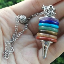 Kamień szlachetny 7 czakr plastry wahadło wisiorek pendolo pendulo dowser łańcuszek