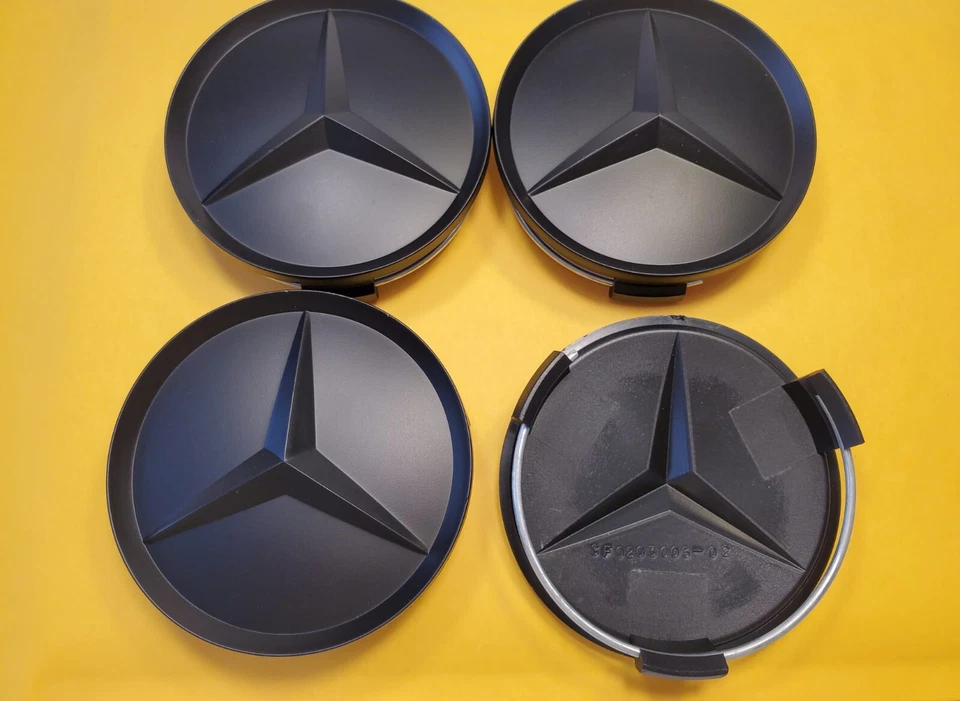 Set of 4 Mercedes Benz Center Caps Black/Chrome 2.95 Inch/75mm Fits Most Models - Image 4 of 4