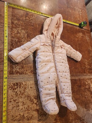 Kensie Girl Full Body Fleece Lined Cream Pink Floral Puffer Snowsuit 6/9 Mo  #S50
