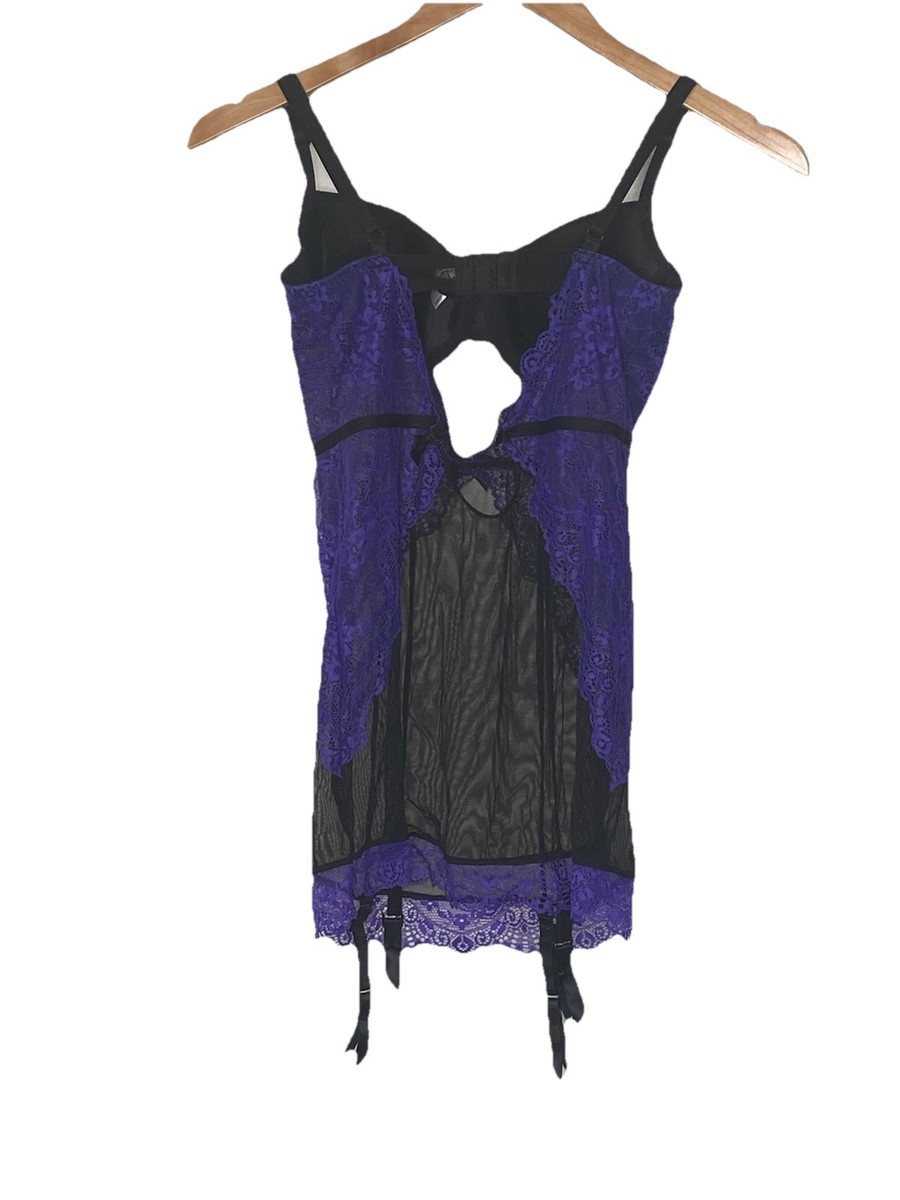 Fredericks Of Hollywood Women's Lingerie Lace Baby Doll with Garter belts  Small View 2