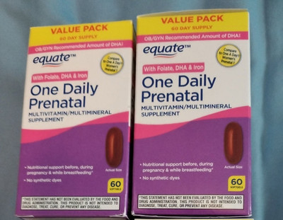 120 Equate Prenatal softgels, Folic Acid DHA Iron Multivitamin Multimineral 3/27