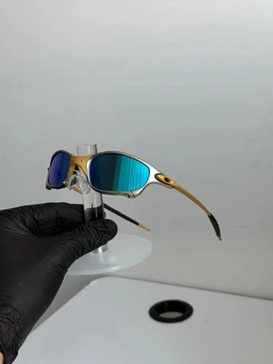 Oakley Juliet Mars Sunglasses Vintage Gold Silver Frame Blue Polarized Lens - Photo 1/4