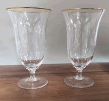 Lenox Fontaine 6.5" Footed Iced Tea Glasses Gold Trim Set Of 2