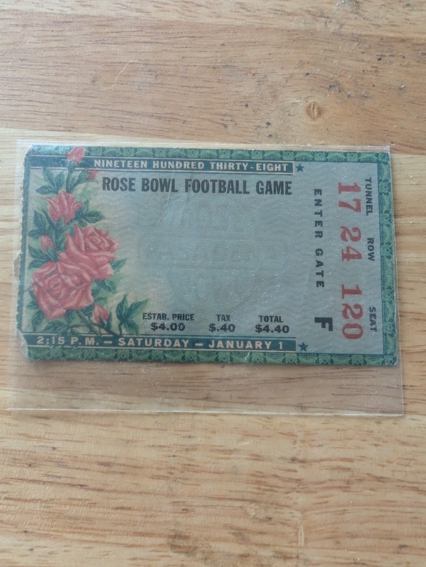 1938 Rose Bowl Game Ticket Stub--California vs. Alabama