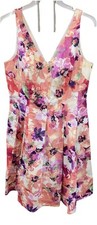 Lauren Ralph Lauren Dress Women 12 Pink Floral Sleeveless V Neck Fit N Flare Zip