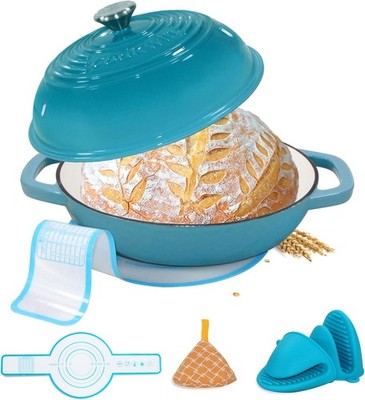 Enameled Cast Iron Dutch Oven with Lid,11'' Bread Pan Baking Kit,6 Quart Enamel B
