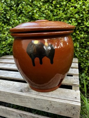 VTG Japanese Studio Pottery Kame Style Lidded Pickle Jar Brown Glaze Crock
