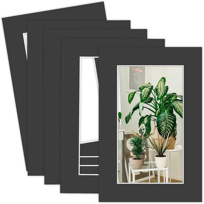 , 5 Pack 4X6 for 3X5 Black Picture Mats Frame Mattes, Bevel Cut, Acid Free, 4-Pl