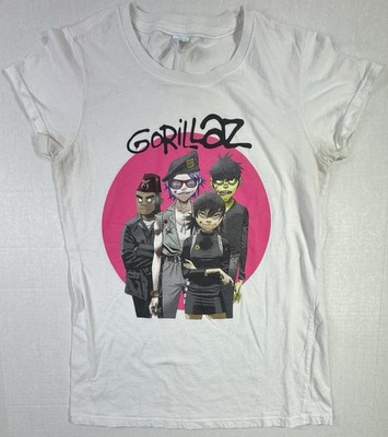 Gorillaz Band T-Shirt Juniors Small White Pink Graphic Tee 2D Noodle Murdoc