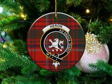 Heron Clan Scottish Tartan Crest Ceramic Ornament