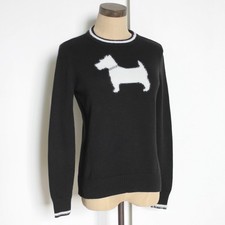 vintage y2k black scottish terrier dog fuzzy novelty rhinestone sweater small S