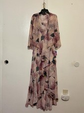 R&M Richards Floral Maxi Dress & Jacket Set Blush Pink Purple 2 piece.
