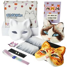 Pre Felted Therian Cat Mask Kit - Fleeced Base with Faux Fur, Eye Mesh and Ca...