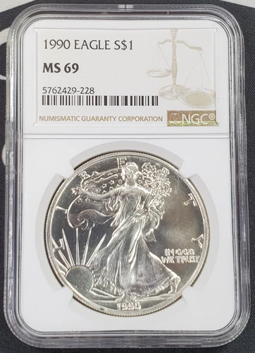 1990 American Silver Eagle - 1 oz .999 Fine Silver - NGC Graded MS 69