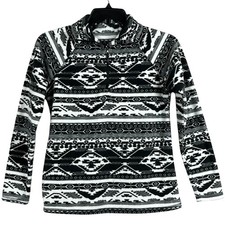 Eddie Bauer 1/4 Zip Pullover Fleece Womens Size Small Black White Long Sleeve