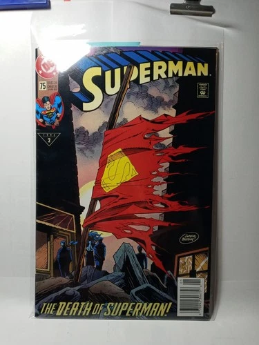 Vintage 1993 DC Comic The Death of Superman #75 Superhero Book Jurgens Cover Art