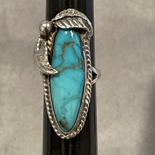 navajo sterling turquoise leaf Ring 5.5 Native American 1.5 Inch