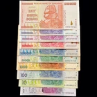 Zimbabwe 10 Banknotes Set 1 10 50 100 1000 Million Billion Dollars Paper Money