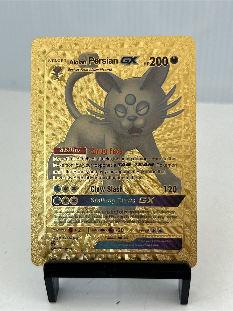 Alolan Persian GX Metal Gold Foil Pokemon Card Fan Art Card Rare!
