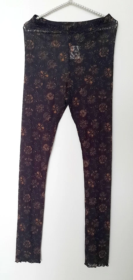 Free People Layered in Lace Legging Black Combo Tan Flowers Floral Size M NWT - Image 3 of 4
