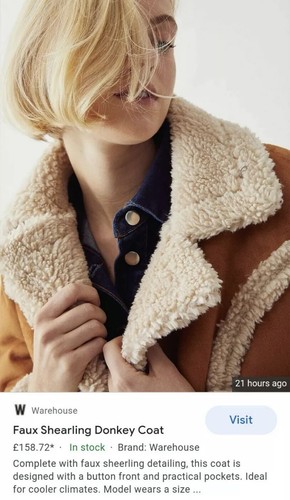 Brand New Warehouse Faux Shearling Camel Coat Size 8 RRP £158 - Picture 4 of 7