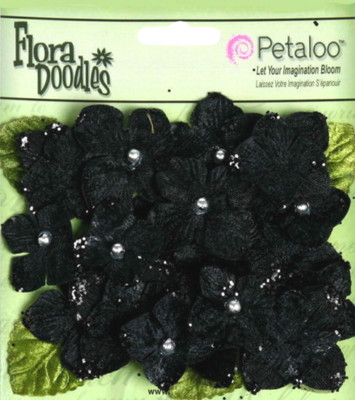 Hydrangeas BLACK 22 flower & leaf mix VELVET GLITTER 20-30mm Petaloo HYD O