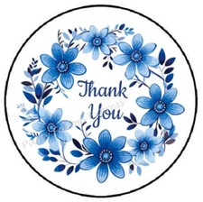 THANK YOU BLUE FLOWERS ENVELOPE SEALS LABELS STICKERS PARTY FAVORS