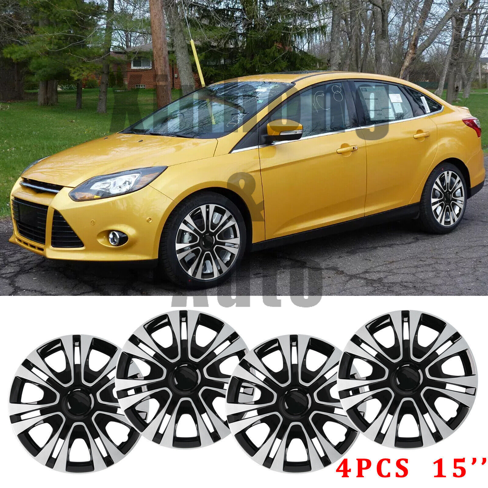 Ford Focus 15-Inch 4-Piece Snap-On Wheel Covers Full Rim Hubcaps