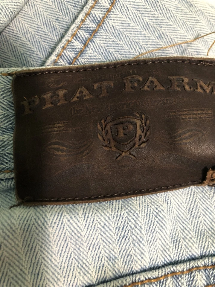Pantalones Cortos Phat Farm 40 Para Hombres Azul Claro Jean Denim Sueltos Frente Plano Años 90 13" F Foto 3 de 4