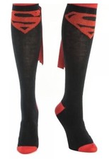 SUPERMAN Cape Knee High Sock LICENSED DC Comics SUPERHERO socks in RED BLACK