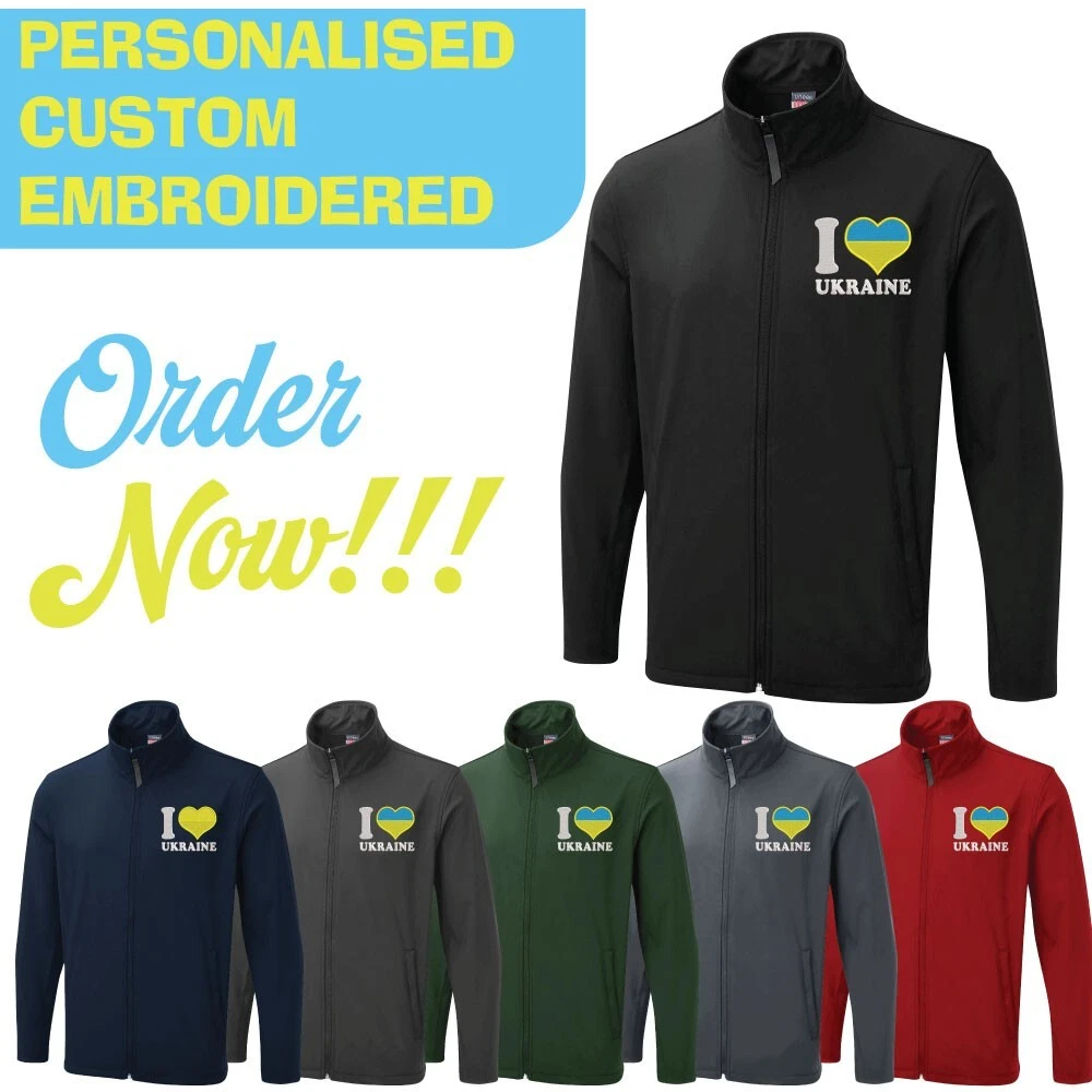 I Love Ukraine Embroidered Soft Shell Heart Ukraine Slogan Humanity Support