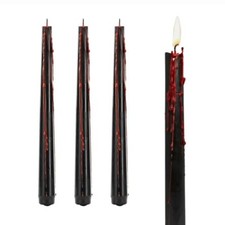 3er Pack Blutkerzen | 25 cm schwarze Spitzkerzen mit blutendem rotem Wachs