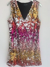 Pretty Little Thing. Metallic gold red pink silver  rose Shift Mini Dress  10