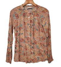 FRNCH Paris Top Selva Button Down Blouse Long Sleeve Paisley Print Womens XS EUC
