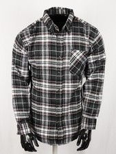 Men's Flannel Plaid Shirt Charcoal Gray Red Single Pocket Long Sleeve Button Up