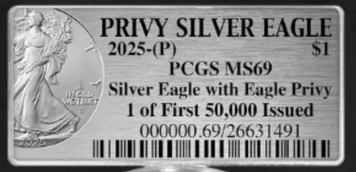 2025 (P) $1 American Silver Eagle First Eagle Privy NGC MS69 Liberty
