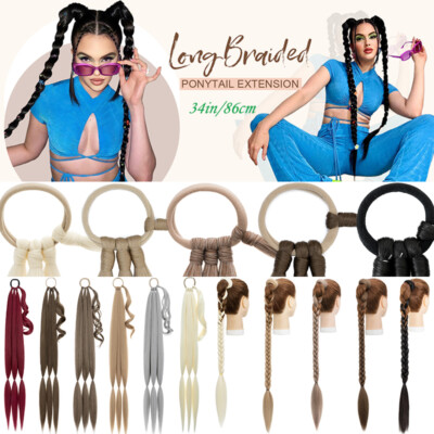 Extra Long Real Thick Box Braids Ponytail Wrap Hair Extensions Natural As Human