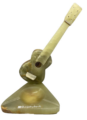 Vintage Hand Made Jade? Ashtray Trinket Decore Strung Guitar 2 PC Display piece