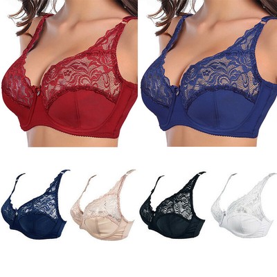 Womens Unpadded Underwire Push Up Bra Sheer Lace Minimizer Bralette Plus size BH