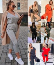 Short Sleeve Boxy V Neck Check Ribbed Tracksuit, Loungewear Suit Ladies 8-22 